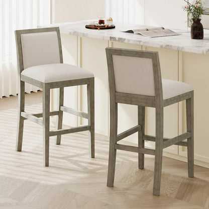 Roomfitters Retro Bar Stools, Set of 2 Upholstered 30.5 Bar Height Chairs with Fabric Cushion and Wood Frame