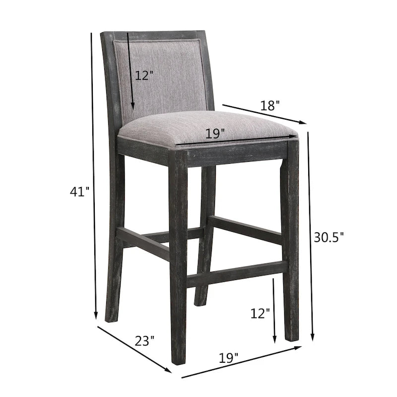 Roomfitters Retro Bar Stools, Set of 2 Upholstered 30.5 Bar Height Chairs with Fabric Cushion and Wood Frame