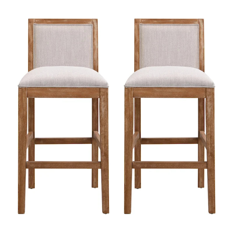 Roomfitters Retro Bar Stools, Set of 2 Upholstered 30.5 Bar Height Chairs with Fabric Cushion and Wood Frame