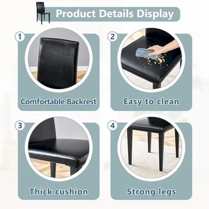 Leather Dining Chair Set of 2 High Back Armless Side Chair Soft Cushion Chair with Metal Legs for Living Room Kitchen
