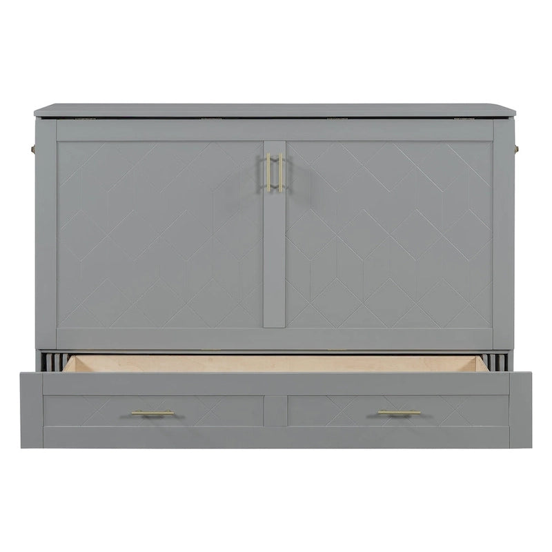 Queen Size Murphy Bed Wall Bed with drawer and a set of Sockets & USB Ports, Pulley Structure Design