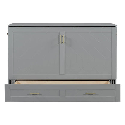 Queen Size Murphy Bed Wall Bed with drawer and a set of Sockets & USB Ports, Pulley Structure Design