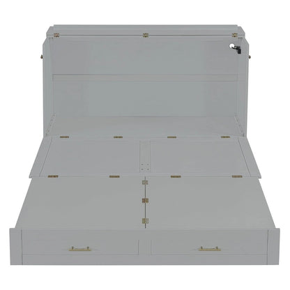 Queen Size Murphy Bed Wall Bed with drawer and a set of Sockets & USB Ports, Pulley Structure Design