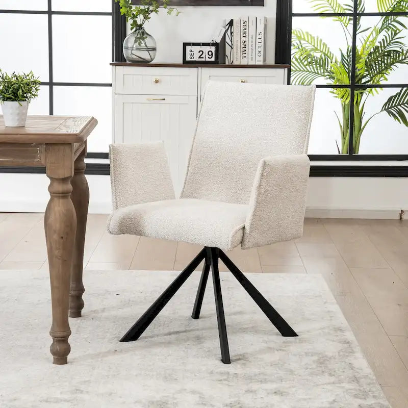 Modern Upholstered Dining Chairs with Swivel Metal Legs