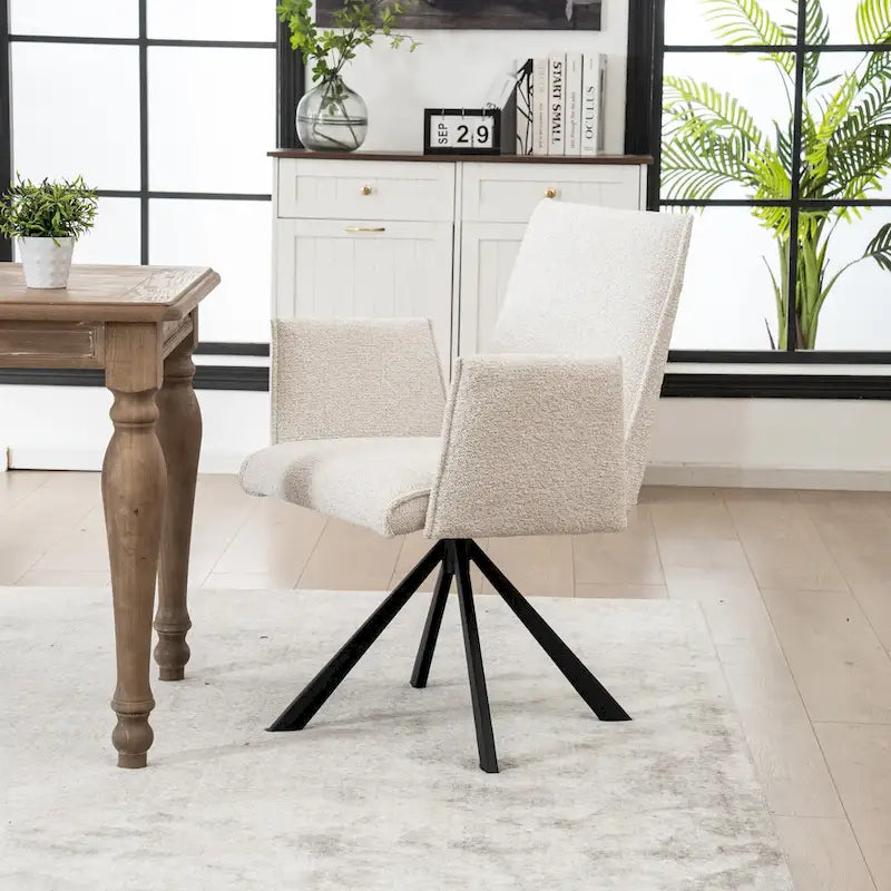 Modern Upholstered Dining Chairs with Swivel Metal Legs