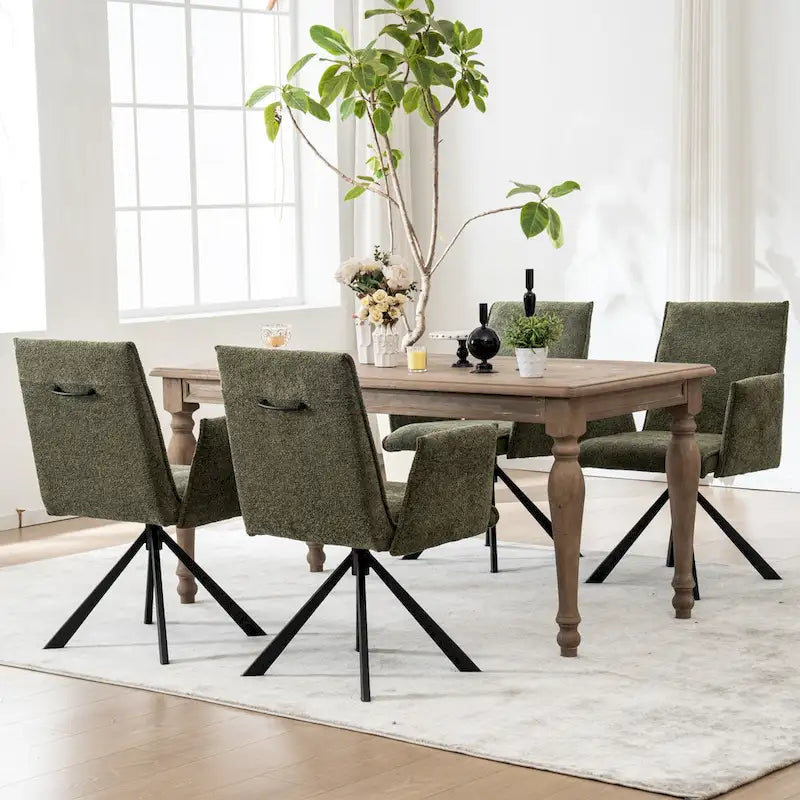 Modern Upholstered Dining Chairs with Swivel Metal Legs