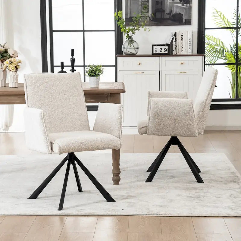 Modern Upholstered Dining Chairs with Swivel Metal Legs