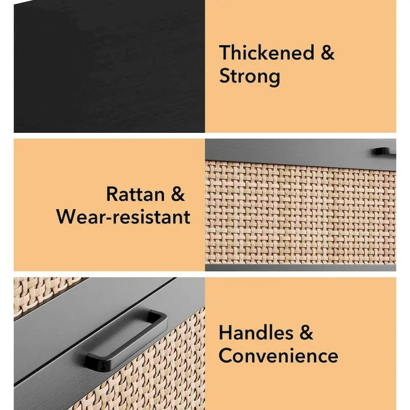 4 Drawer Dresser for Bedroom, Rattan Chest of Dressers