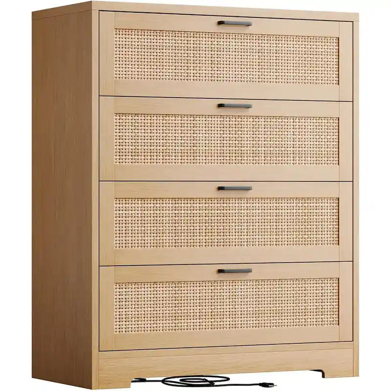 4 Drawer Dresser for Bedroom, Rattan Chest of Dressers