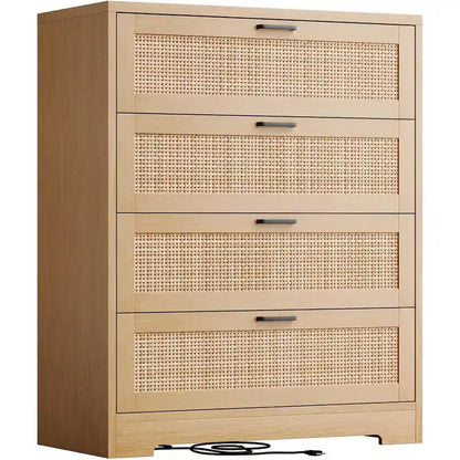 4 Drawer Dresser for Bedroom, Rattan Chest of Dressers