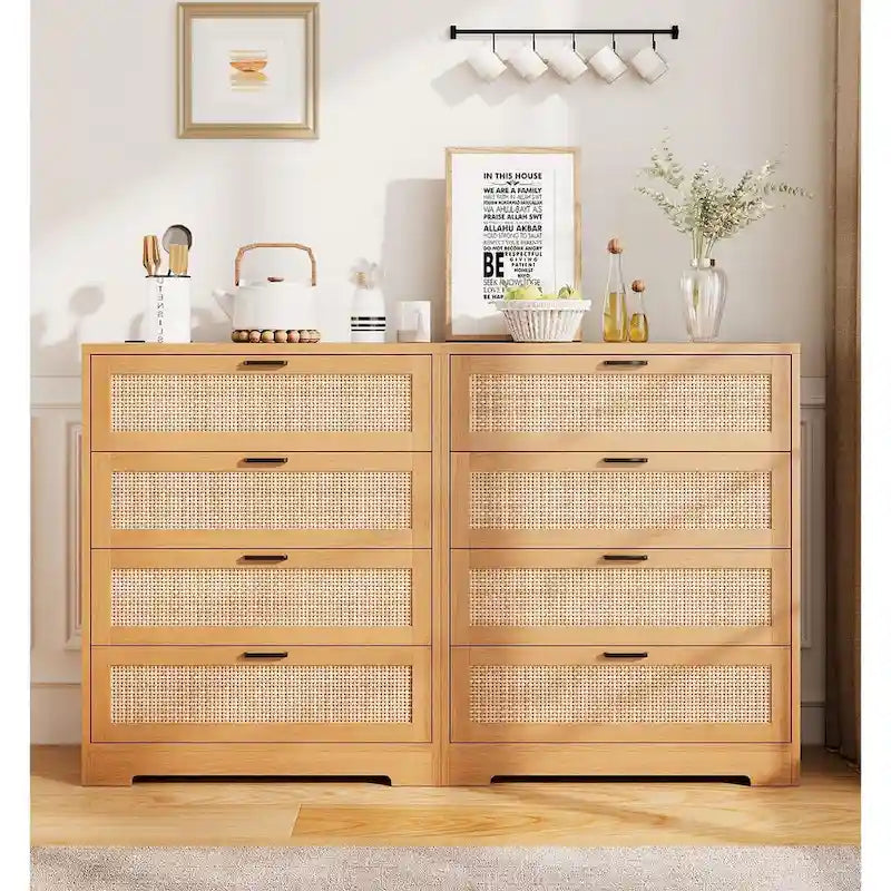4 Drawer Dresser for Bedroom, Rattan Chest of Dressers