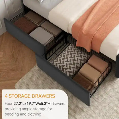 Bed Frame with Adjustable Headboard and 4 Storage Drawers