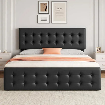 Bed Frame with Adjustable Headboard and 4 Storage Drawers