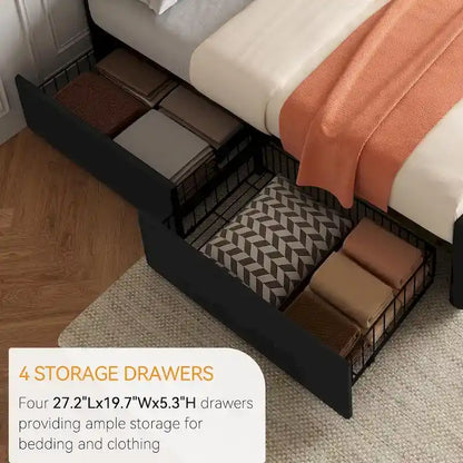 Bed Frame with Adjustable Headboard and 4 Storage Drawers
