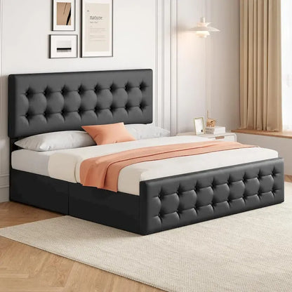Bed Frame with Adjustable Headboard and 4 Storage Drawers