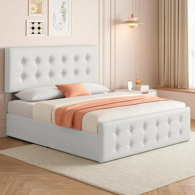 Bed Frame with Adjustable Headboard and 4 Storage Drawers