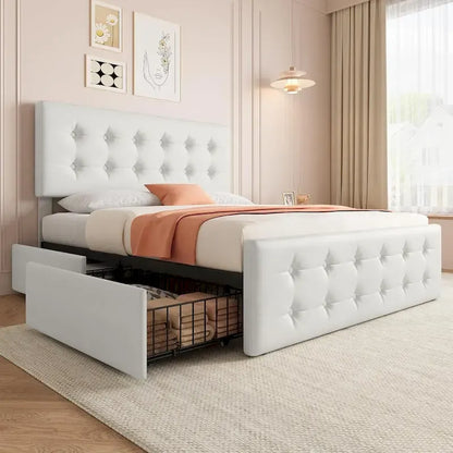 Bed Frame with Adjustable Headboard and 4 Storage Drawers