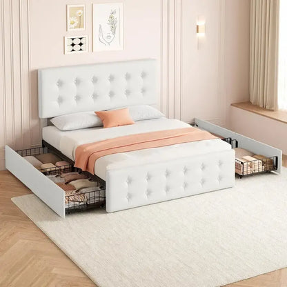 Bed Frame with Adjustable Headboard and 4 Storage Drawers
