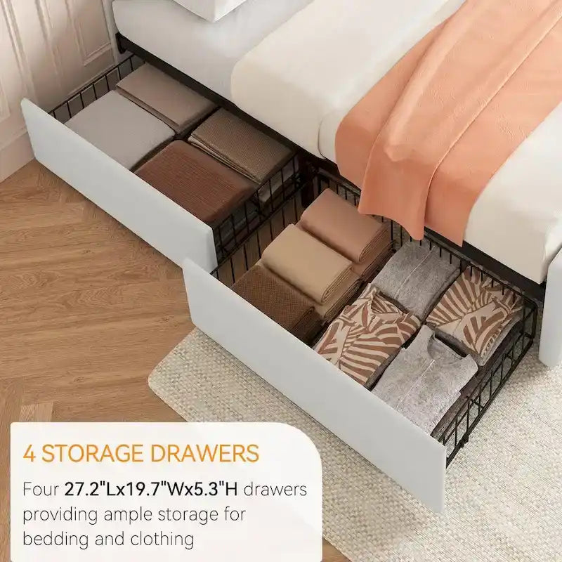 Bed Frame with Adjustable Headboard and 4 Storage Drawers