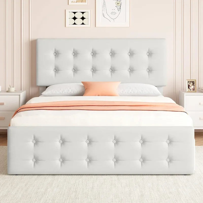 Bed Frame with Adjustable Headboard and 4 Storage Drawers