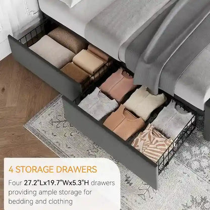 Bed Frame with Adjustable Headboard and 4 Storage Drawers