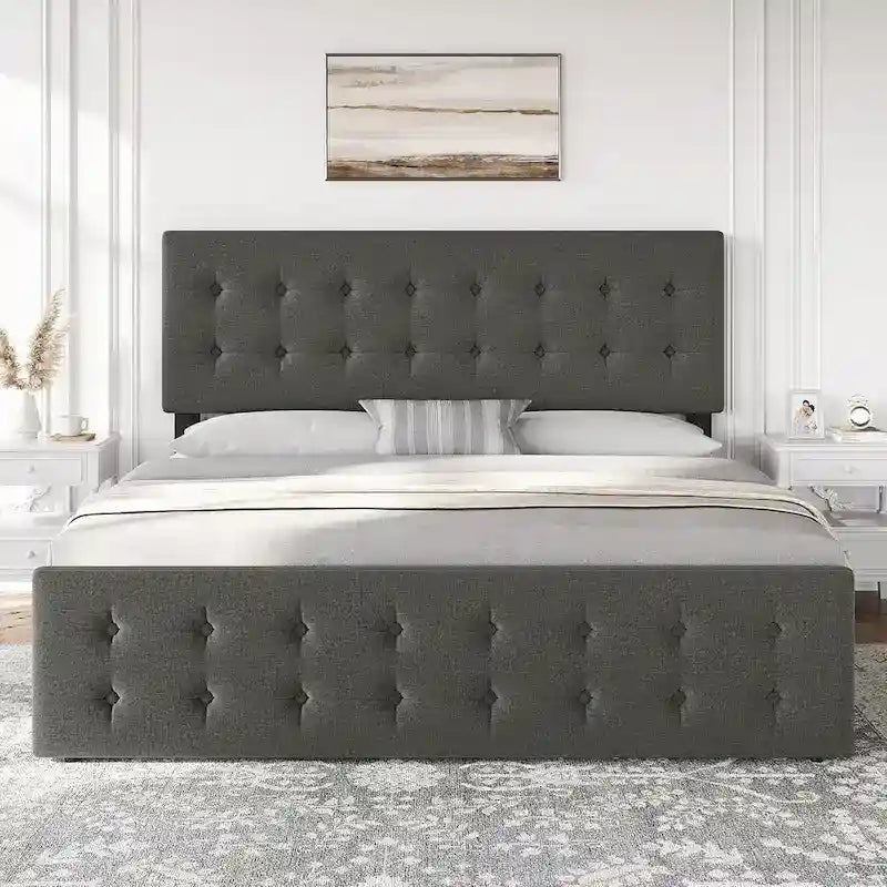 Bed Frame with Adjustable Headboard and 4 Storage Drawers