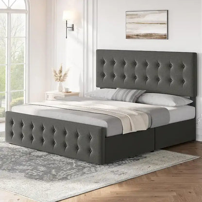 Bed Frame with Adjustable Headboard and 4 Storage Drawers