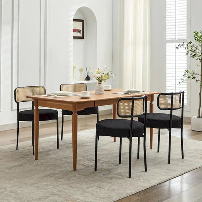 XINMICS Mid-Century Modern Dining Chairs, Boucle Upholstered Metal Side Chair with Rattan Cane Back, Set of 2 - set of 2