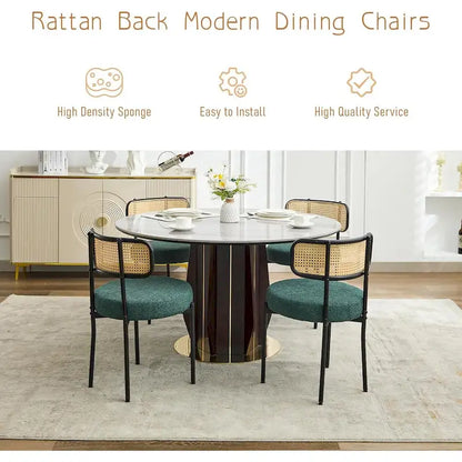 XINMICS Mid-Century Modern Dining Chairs, Boucle Upholstered Metal Side Chair with Rattan Cane Back, Set of 2 - set of 2