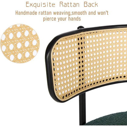 XINMICS Mid-Century Modern Dining Chairs, Boucle Upholstered Metal Side Chair with Rattan Cane Back, Set of 2 - set of 2