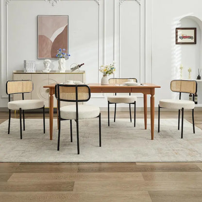 XINMICS Mid-Century Modern Dining Chairs, Boucle Upholstered Metal Side Chair with Rattan Cane Back, Set of 2 - set of 2