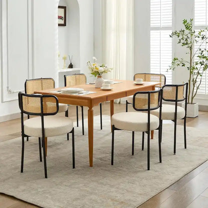 XINMICS Mid-Century Modern Dining Chairs, Boucle Upholstered Metal Side Chair with Rattan Cane Back, Set of 2 - set of 2