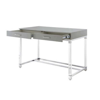 HomeRoots 48 White Clear and Gold Wood Acrylic and Stainless Steel Writing Desk With Two Drawers