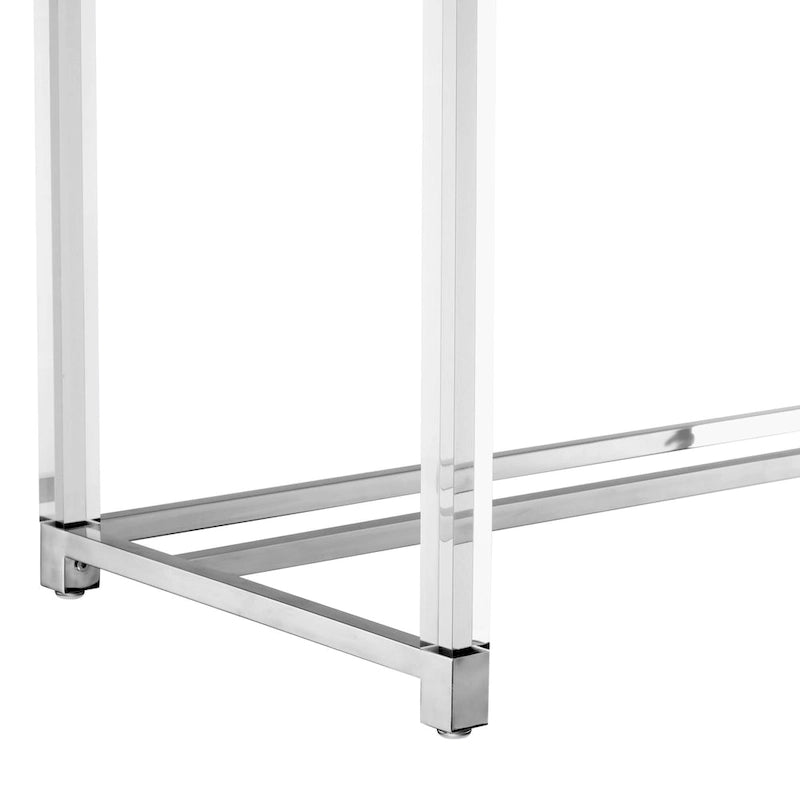 HomeRoots 48 White Clear and Gold Wood Acrylic and Stainless Steel Writing Desk With Two Drawers