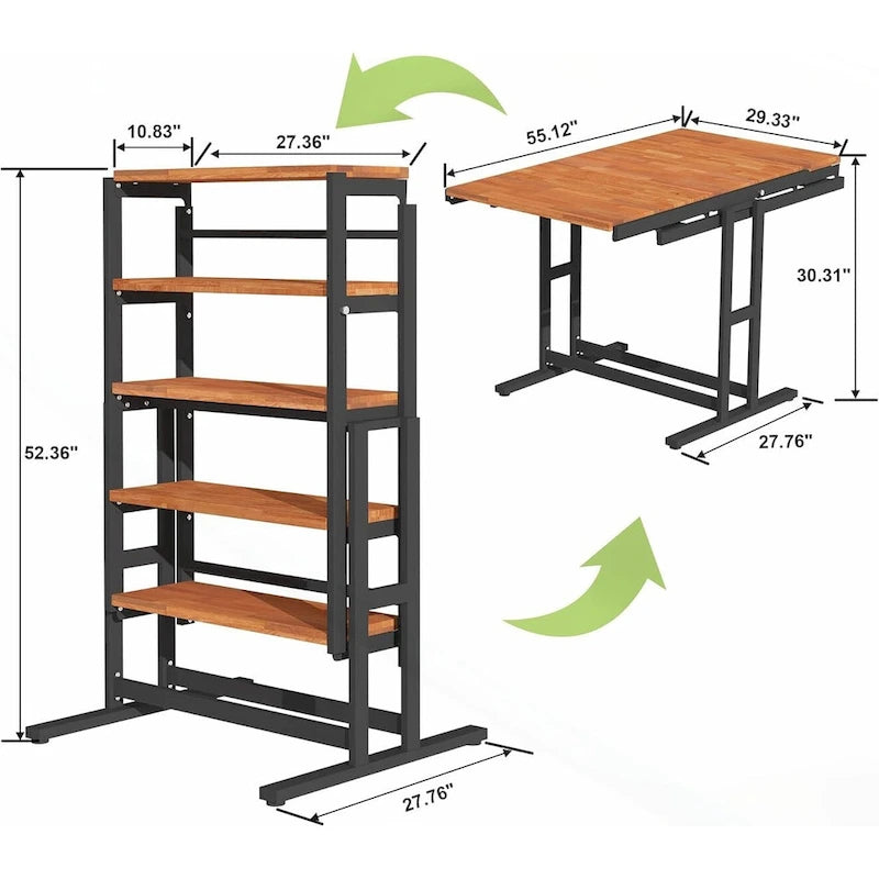 Versatile Convertible Dining Table with Industrial Rustic Design for Compact Spaces