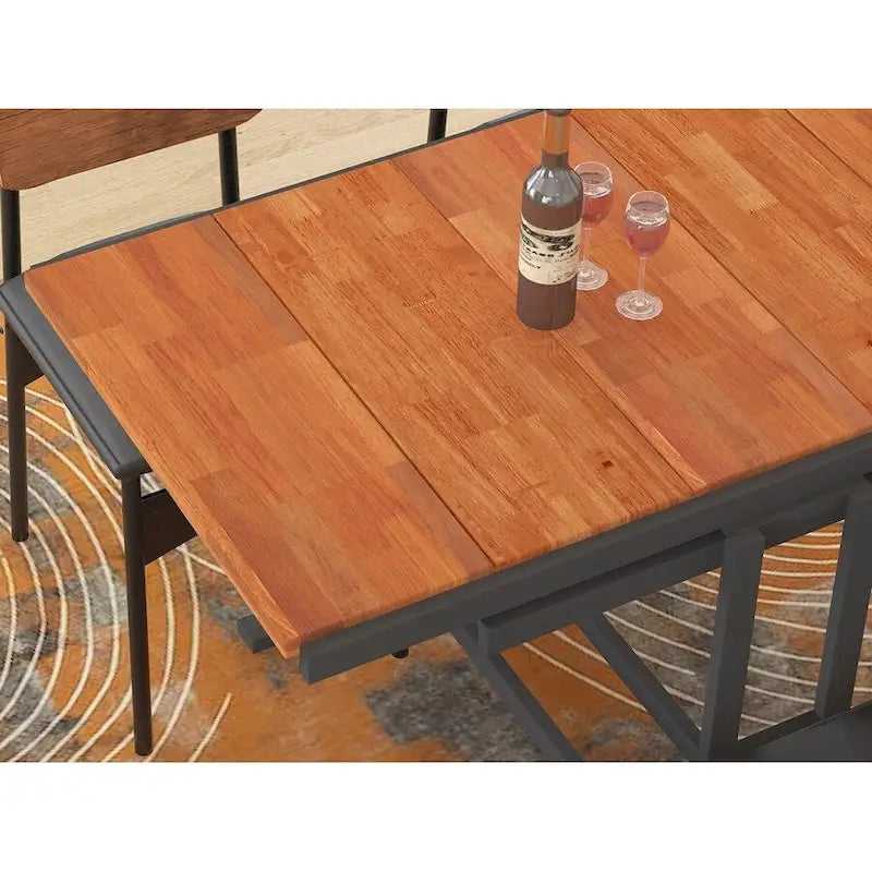 Versatile Convertible Dining Table with Industrial Rustic Design for Compact Spaces