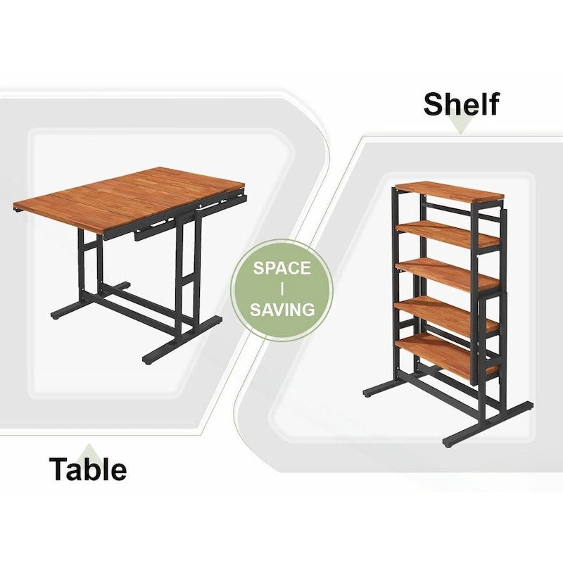 Versatile Convertible Dining Table with Industrial Rustic Design for Compact Spaces