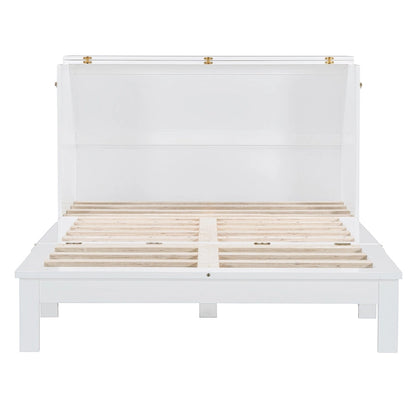 Full/Queen Size Murphy Bed Wall Bed with a Large Storage Drawer, Space Saving Murphy Cabinet Bed w/ a set of Sockets & USB Ports