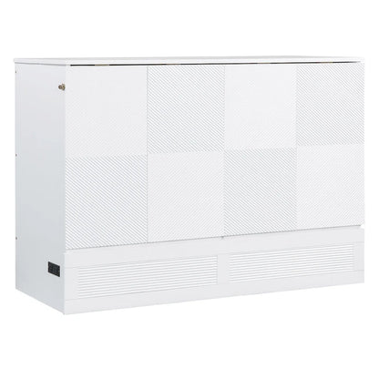 Full/Queen Size Murphy Bed Wall Bed with a Large Storage Drawer, Space Saving Murphy Cabinet Bed w/ a set of Sockets & USB Ports