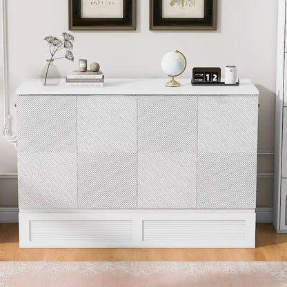 Full/Queen Size Murphy Bed Wall Bed with a Large Storage Drawer, Space Saving Murphy Cabinet Bed w/ a set of Sockets & USB Ports