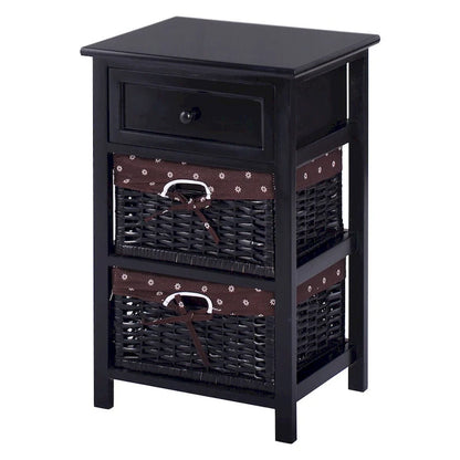 Costway Black Night Stand 3 Tiers 1 Drawer Bedside End Table Organizer