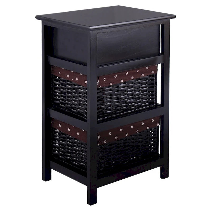 Costway Black Night Stand 3 Tiers 1 Drawer Bedside End Table Organizer