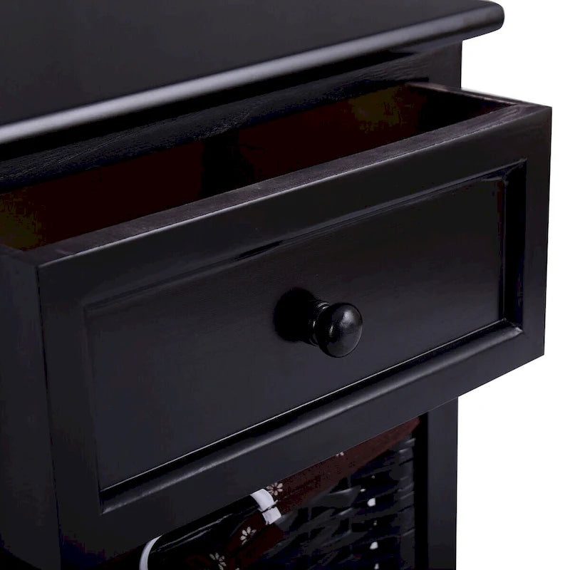 Costway Black Night Stand 3 Tiers 1 Drawer Bedside End Table Organizer