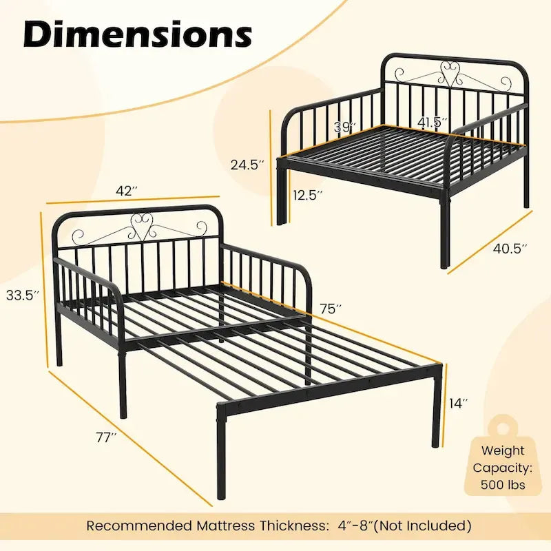 Costway Metal Daybed Extendable Daybed to Twin Size Bed Heavy Duty - See Details