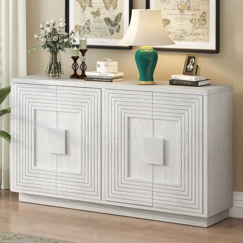 4-Door Vintage Fluted Sideboard Buffet Cabinet with Adjustable Shelves