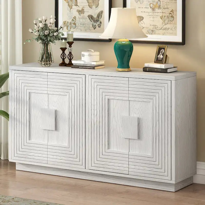 4-Door Vintage Fluted Sideboard Buffet Cabinet with Adjustable Shelves