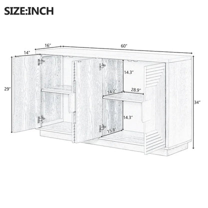 4-Door Vintage Fluted Sideboard Buffet Cabinet with Adjustable Shelves