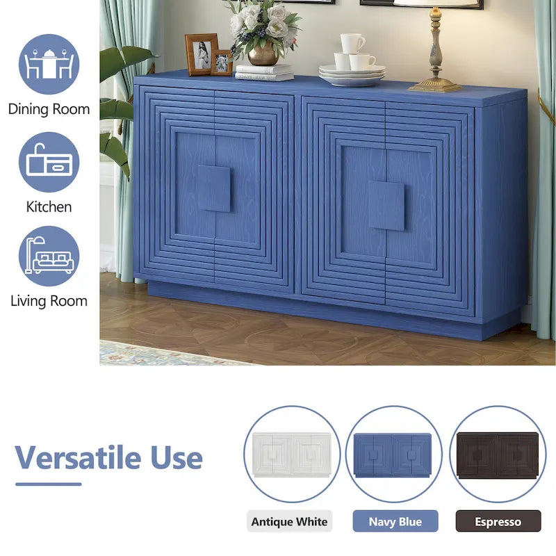 4-Door Vintage Fluted Sideboard Buffet Cabinet with Adjustable Shelves