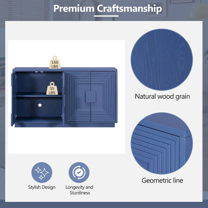 4-Door Vintage Fluted Sideboard Buffet Cabinet with Adjustable Shelves