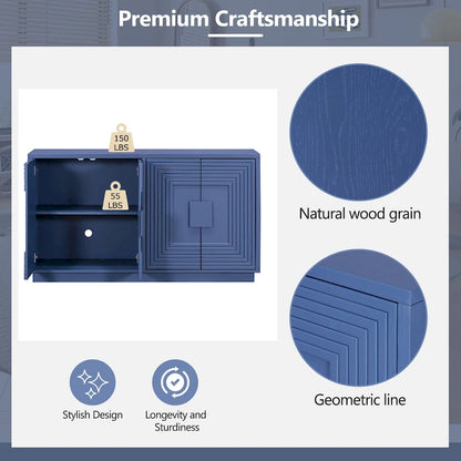 4-Door Vintage Fluted Sideboard Buffet Cabinet with Adjustable Shelves